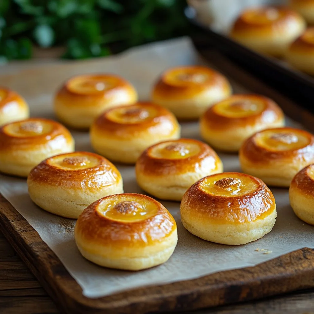 Freshly baked sourdough kolaches filled with sweet fruit and dough.