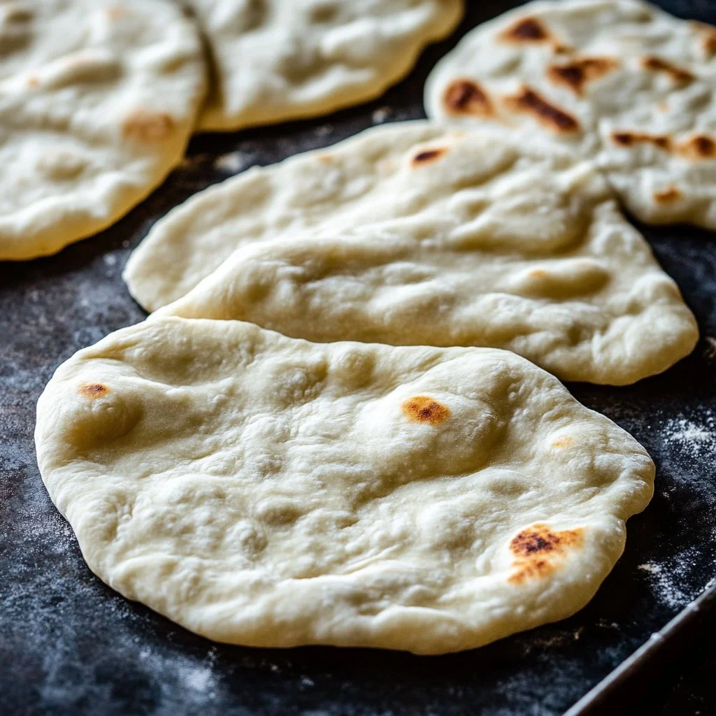 Delicious sourdough naan made with sourdough discard, ready to serve.
