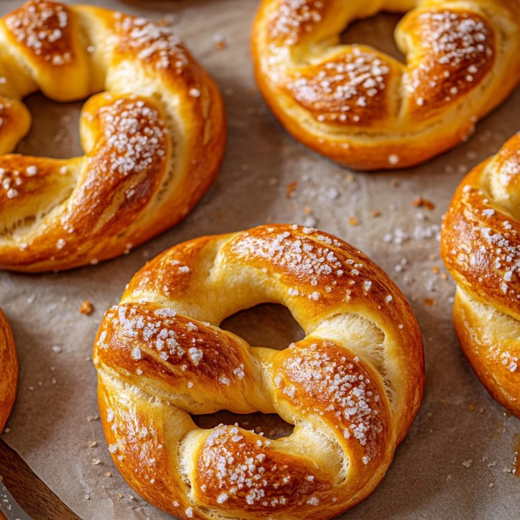 Homemade sourdough discard soft pretzels fresh out of the oven