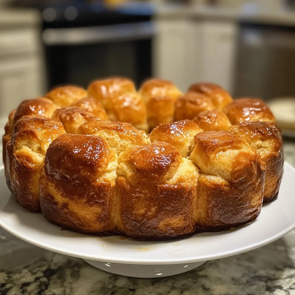 Freshly baked sourdough monkey bread on a wooden serving board