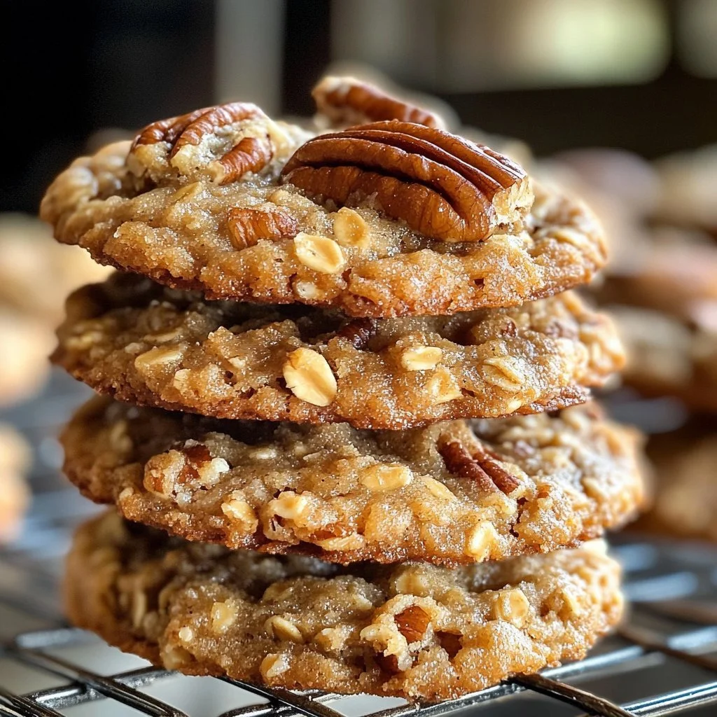 Sourdough pecan pie oatmeal cookies on a baking tray.