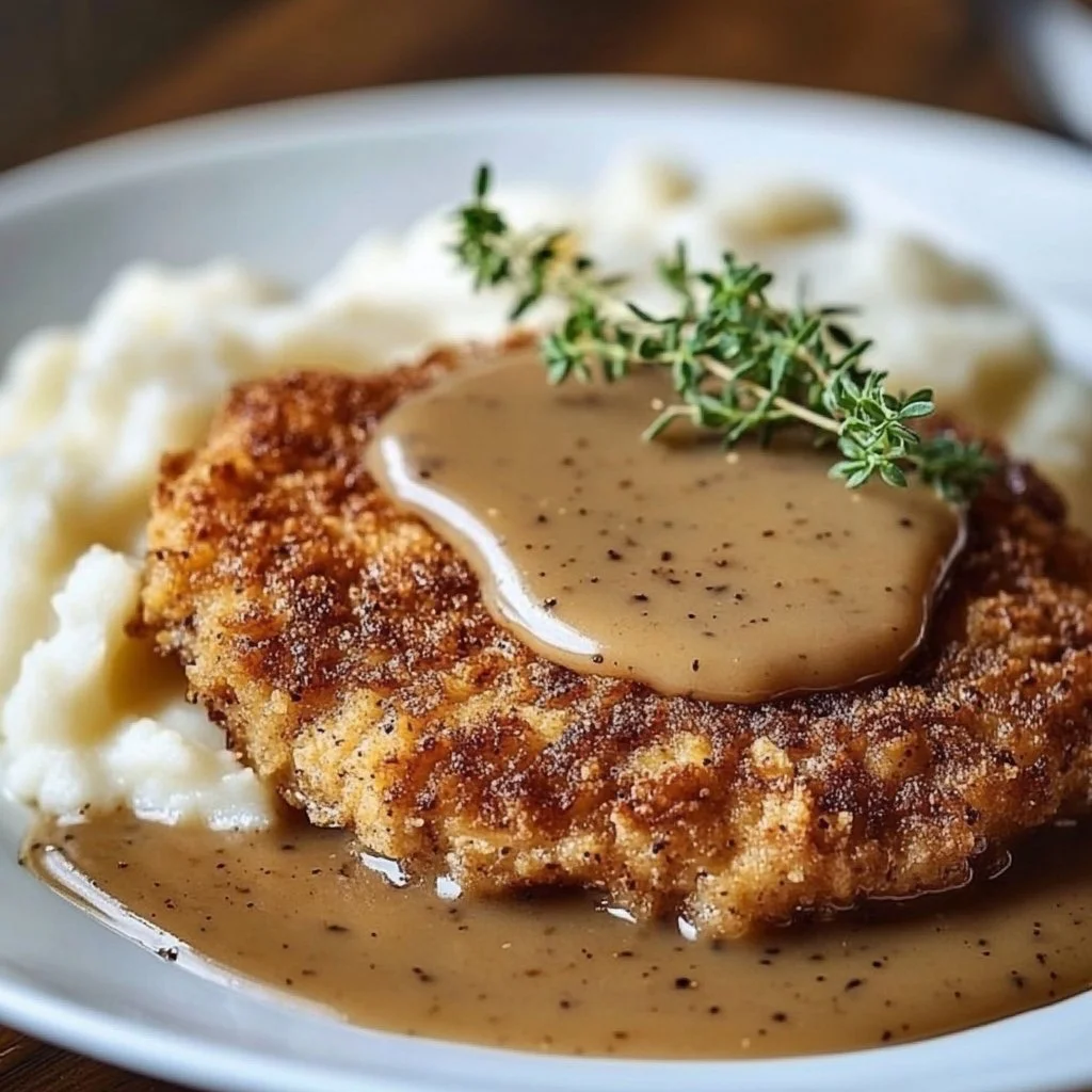 Southern Style Venison Steaks with Peppered Gravy served on a plate