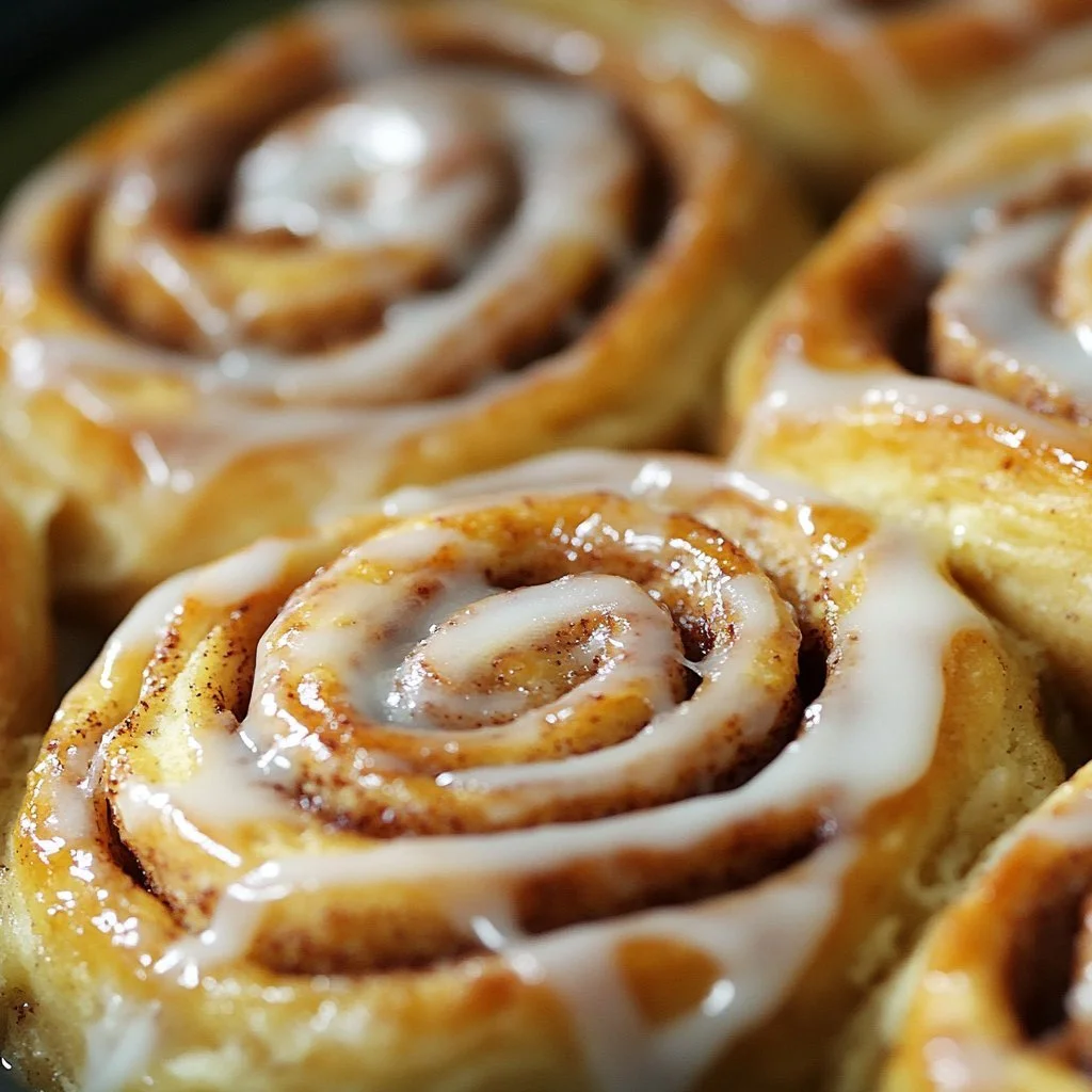 Freshly baked sourdough cinnamon rolls with creamy icing