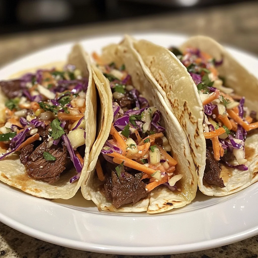 Delicious venison shank tacos served with crisp apple slaw.