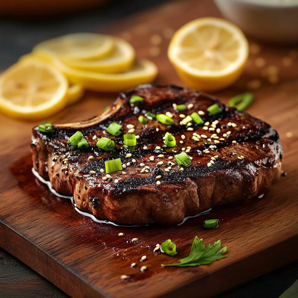 Deliciously cooked venison steak on a plate garnished with herbs