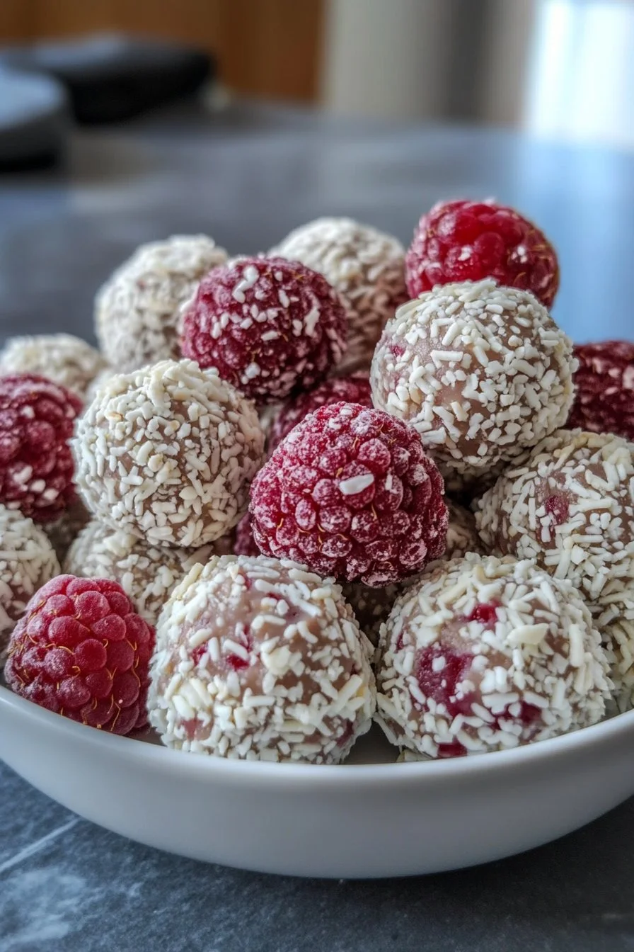 White Chocolate Raspberry Energy Balls