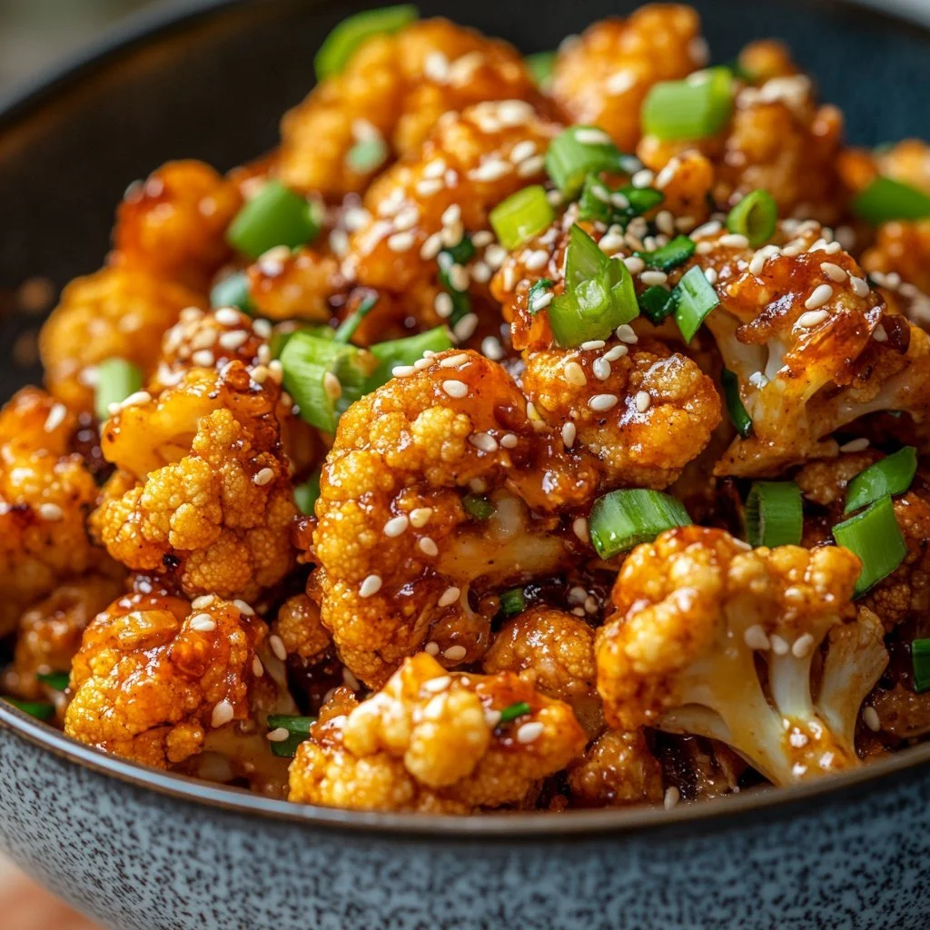 A delicious dish of baked cauliflower seasoned to perfection