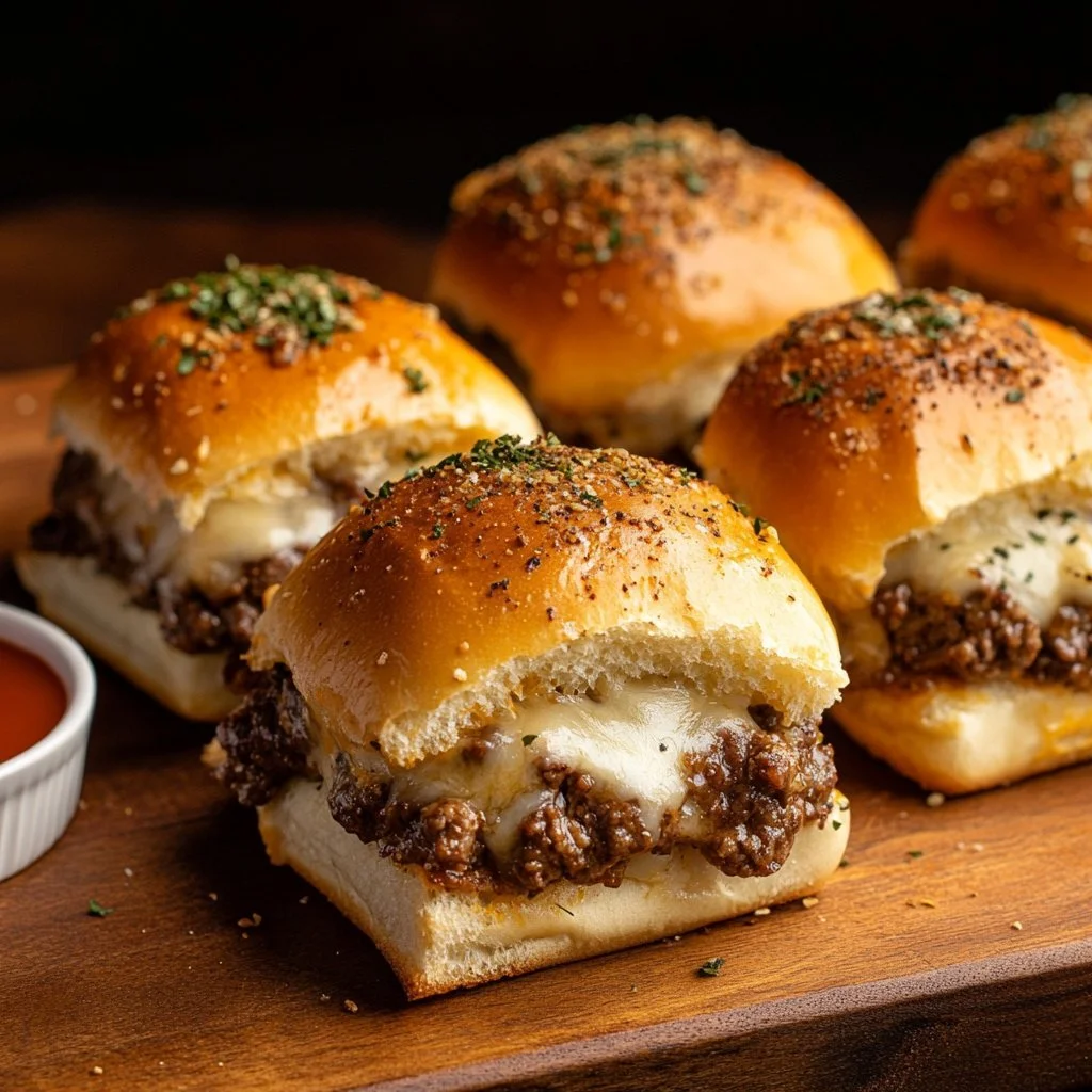 Delicious Beef and Cheddar Sliders served on a plate