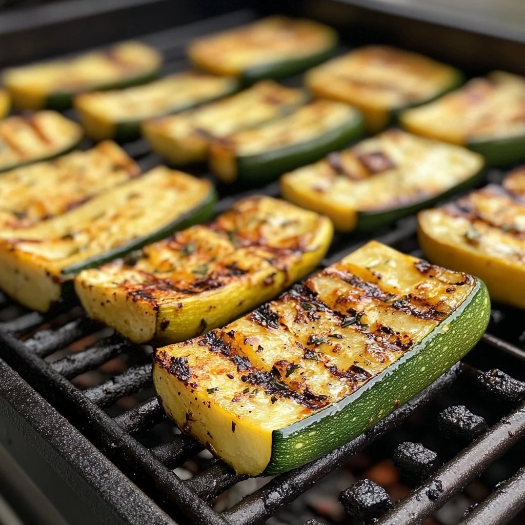 Delicious grilled zucchini and squash on a plate, perfect for summer grilling.