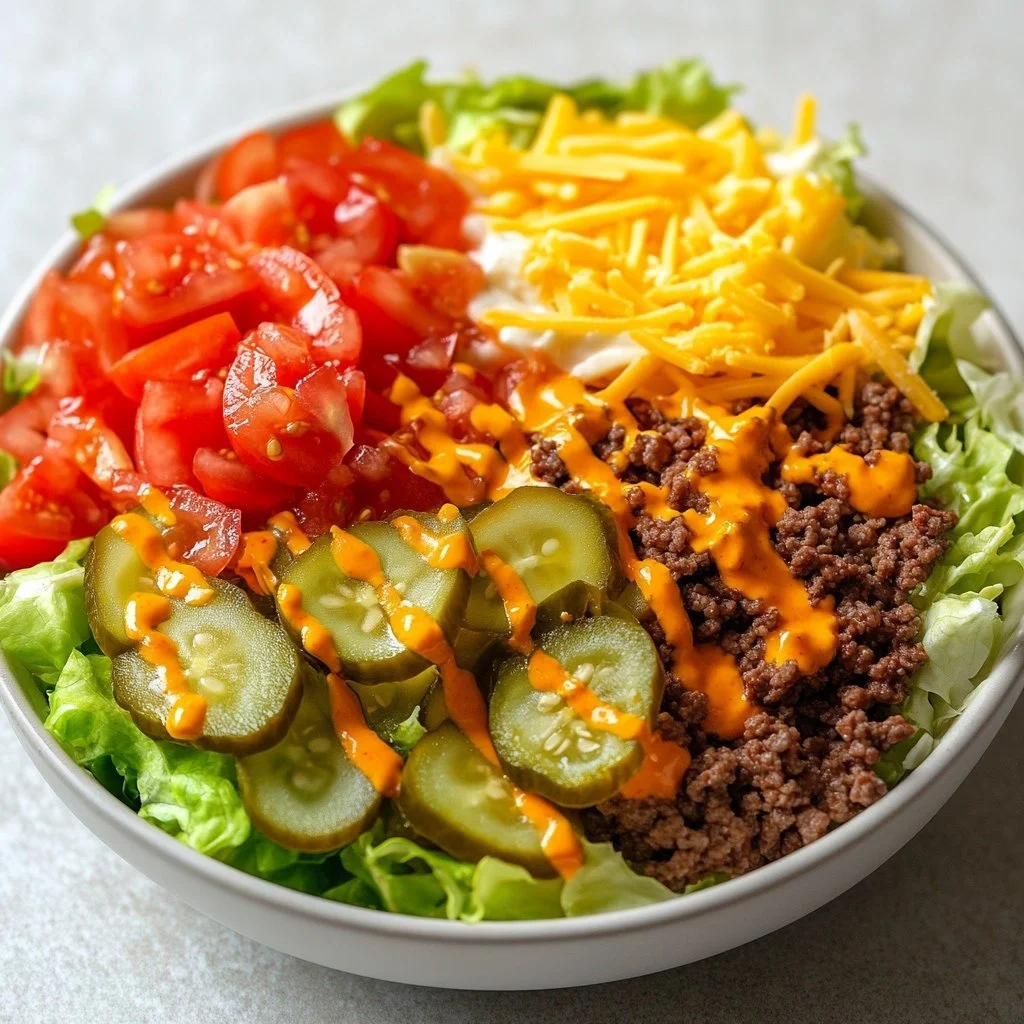 Delicious Big Mac Bowl featuring layers of flavors inspired by the classic Big Mac.