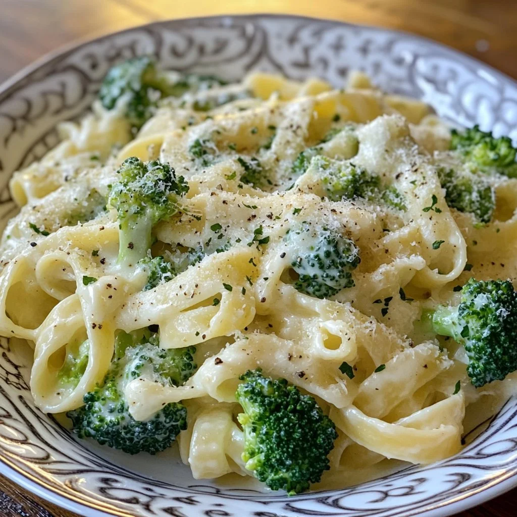 Boursin cheese pasta with broccoli dish on a plate
