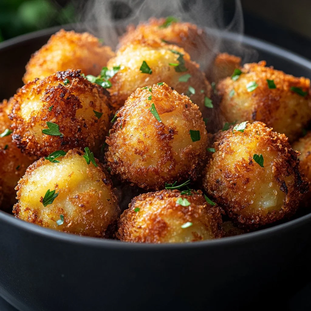 Bite-sized cauliflower cheese balls served on a plate