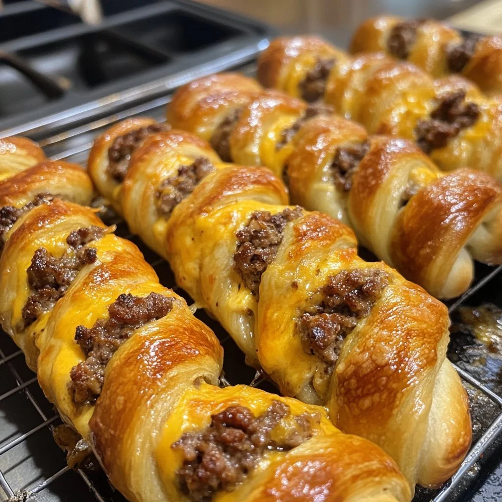 Delicious cheeseburger twists served on a plate with toppings