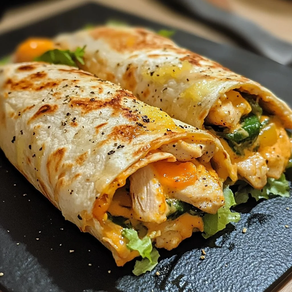 Cheesy Garlic Chicken Wraps with fresh ingredients and melted cheese