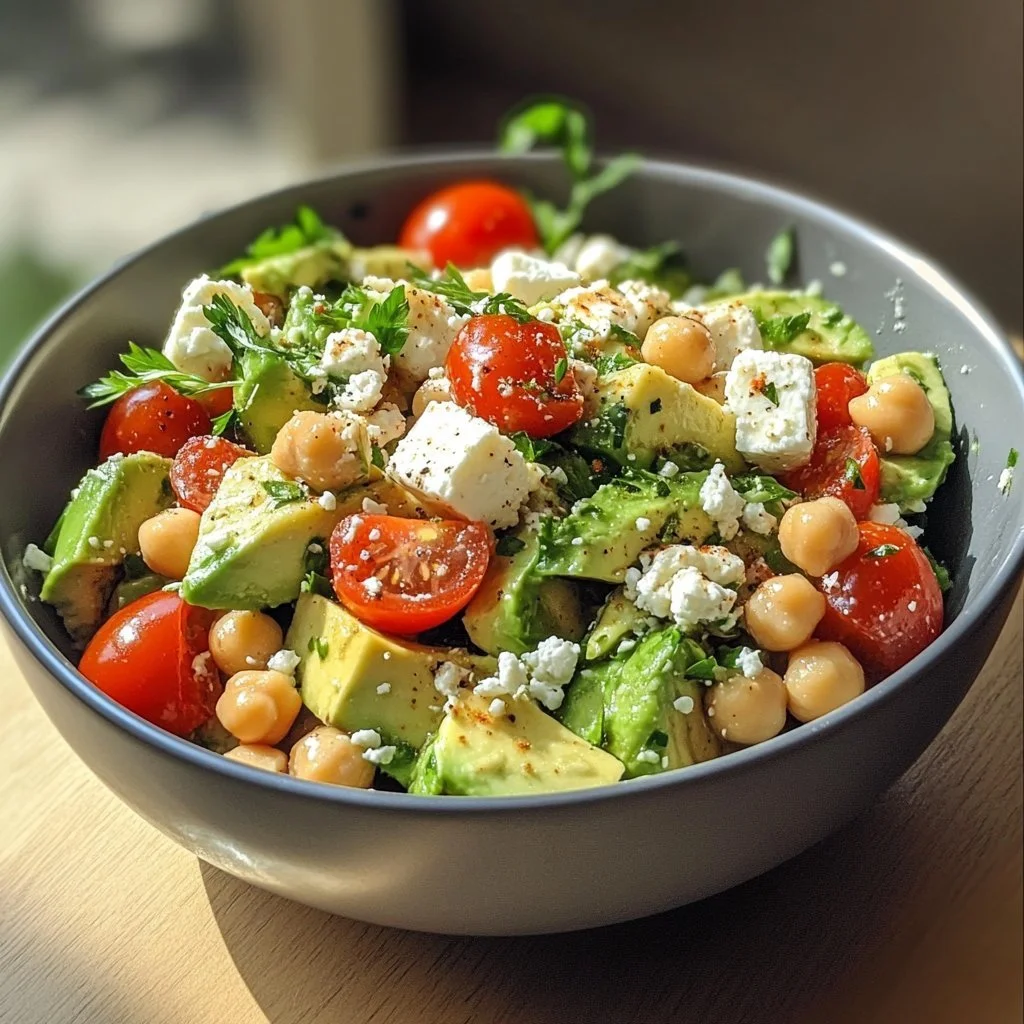 Chickpea Feta Avocado Salad with fresh ingredients