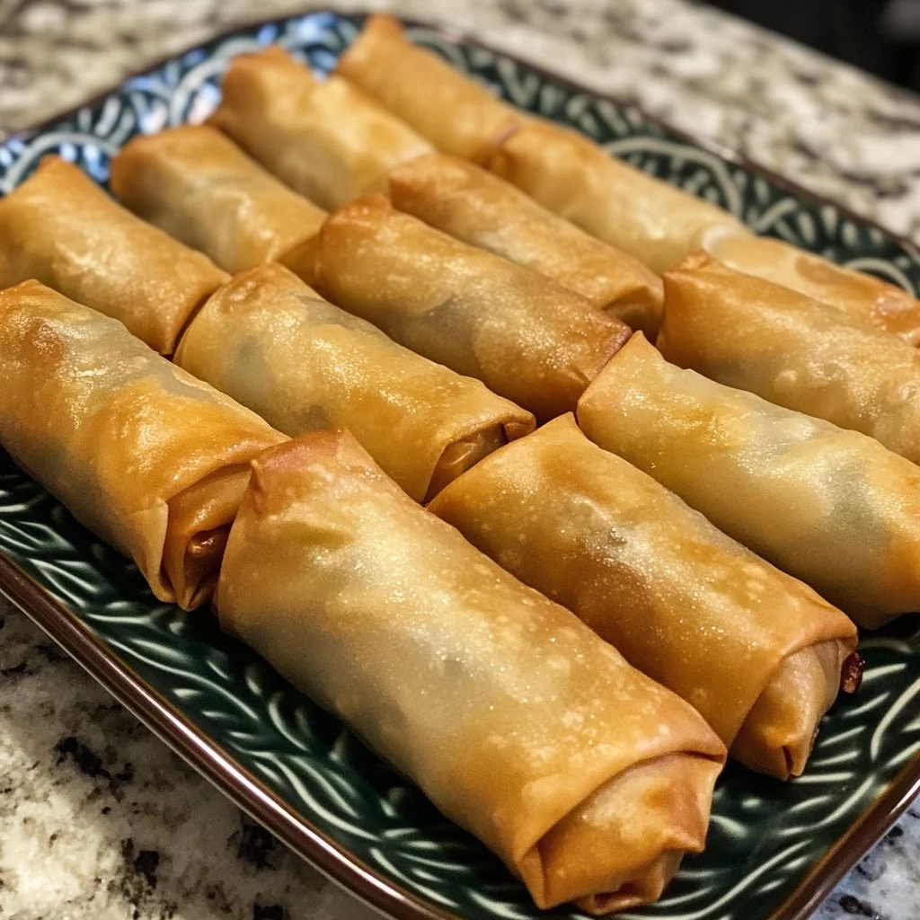 Plate of crispy Chinese vegetable spring rolls filled with fresh vegetables