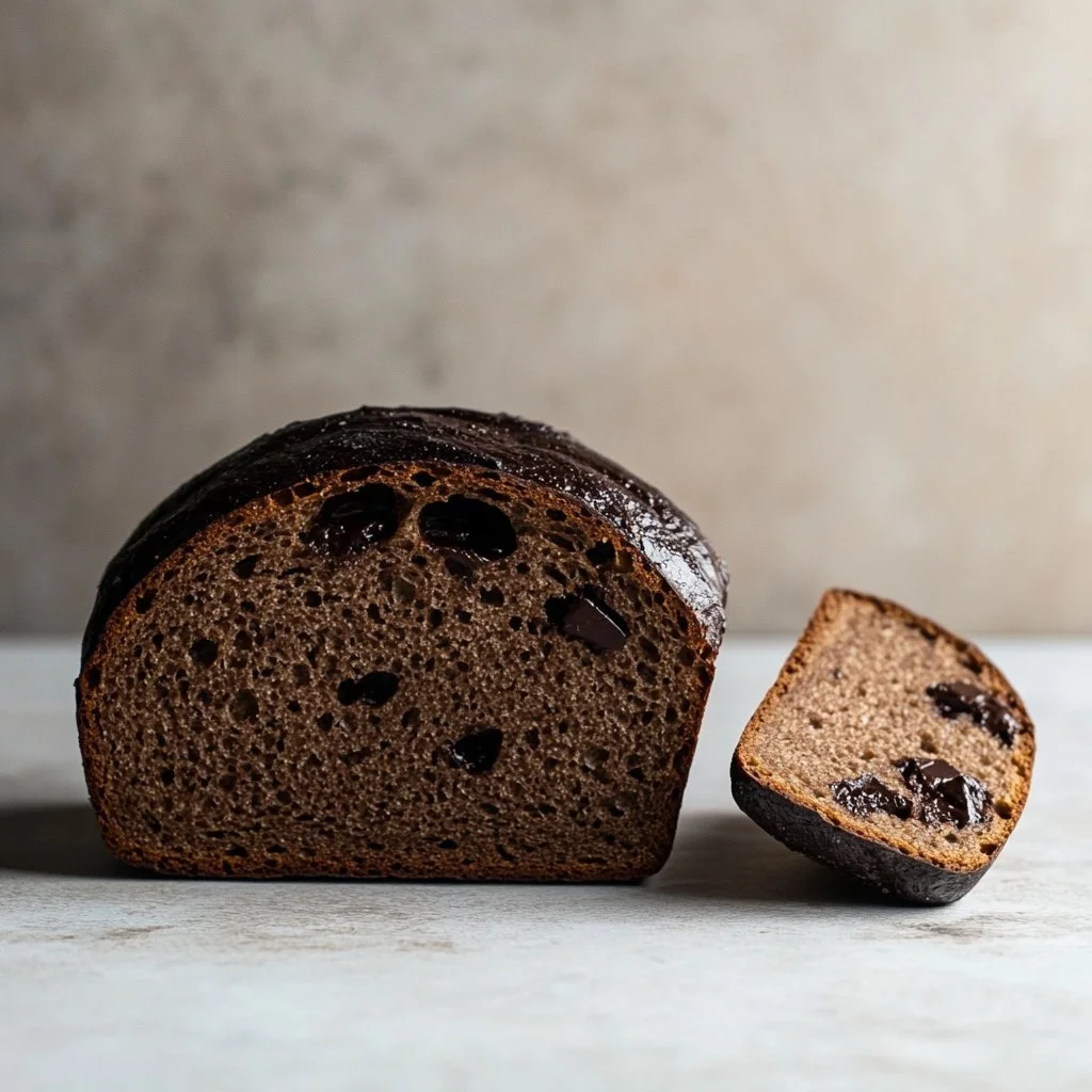 Freshly baked Chocolate Sourdough Discard Bread with chocolate chunks.