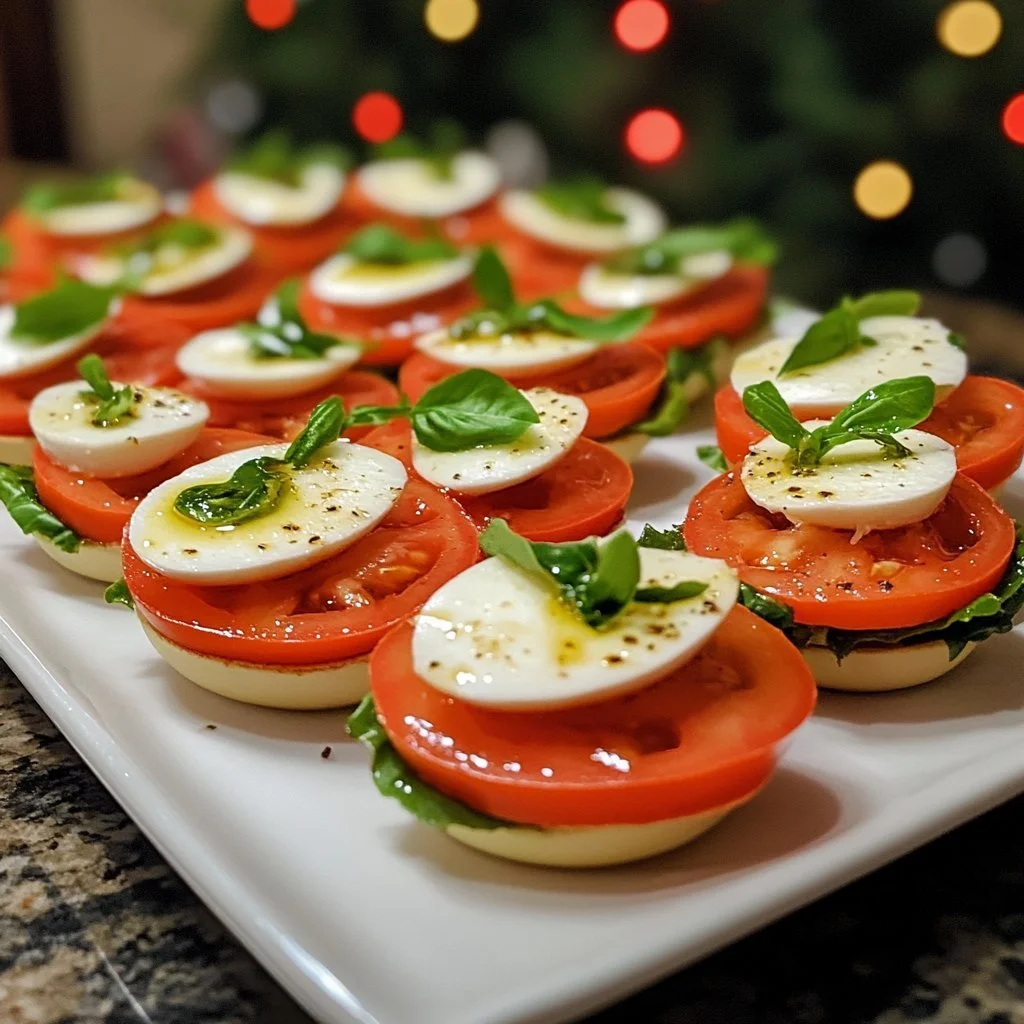 Christmas Mini Caprese Salad Cups with basil and cherry tomatoes
