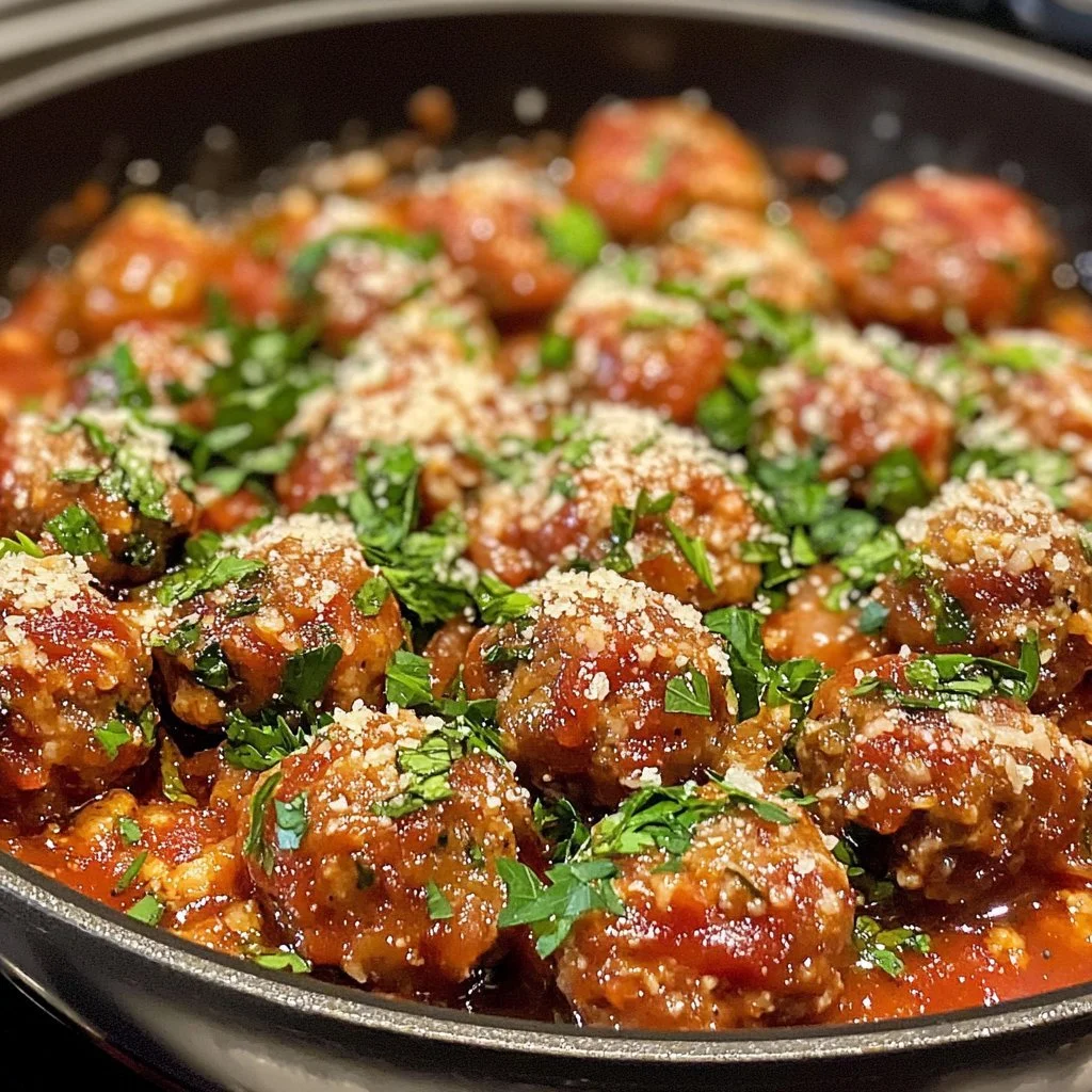 Delicious classic Italian meatballs served with pasta