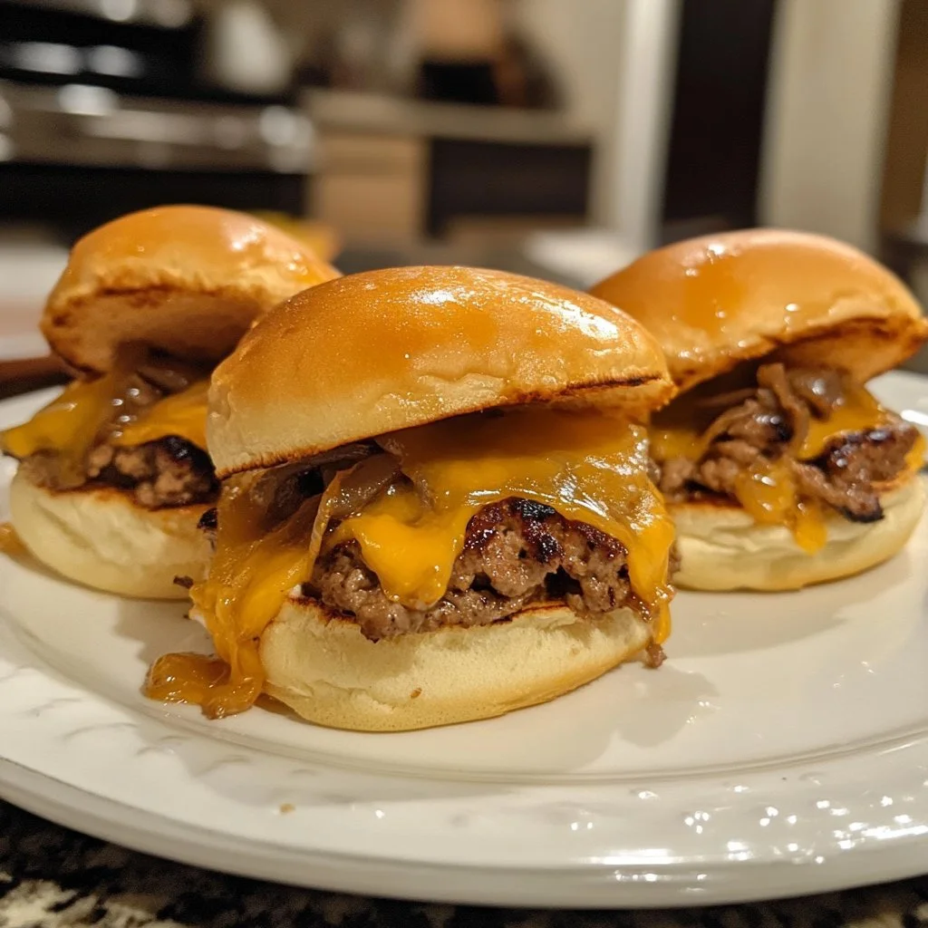Delicious Cowboy Sliders topped with BBQ sauce and fresh ingredients