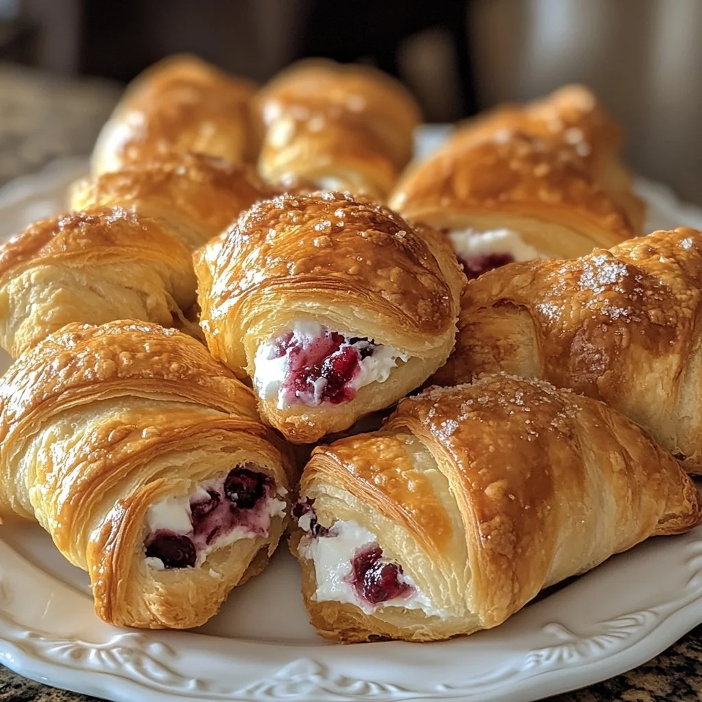 Delicious cranberry cream cheese crescent bites served on a holiday platter.