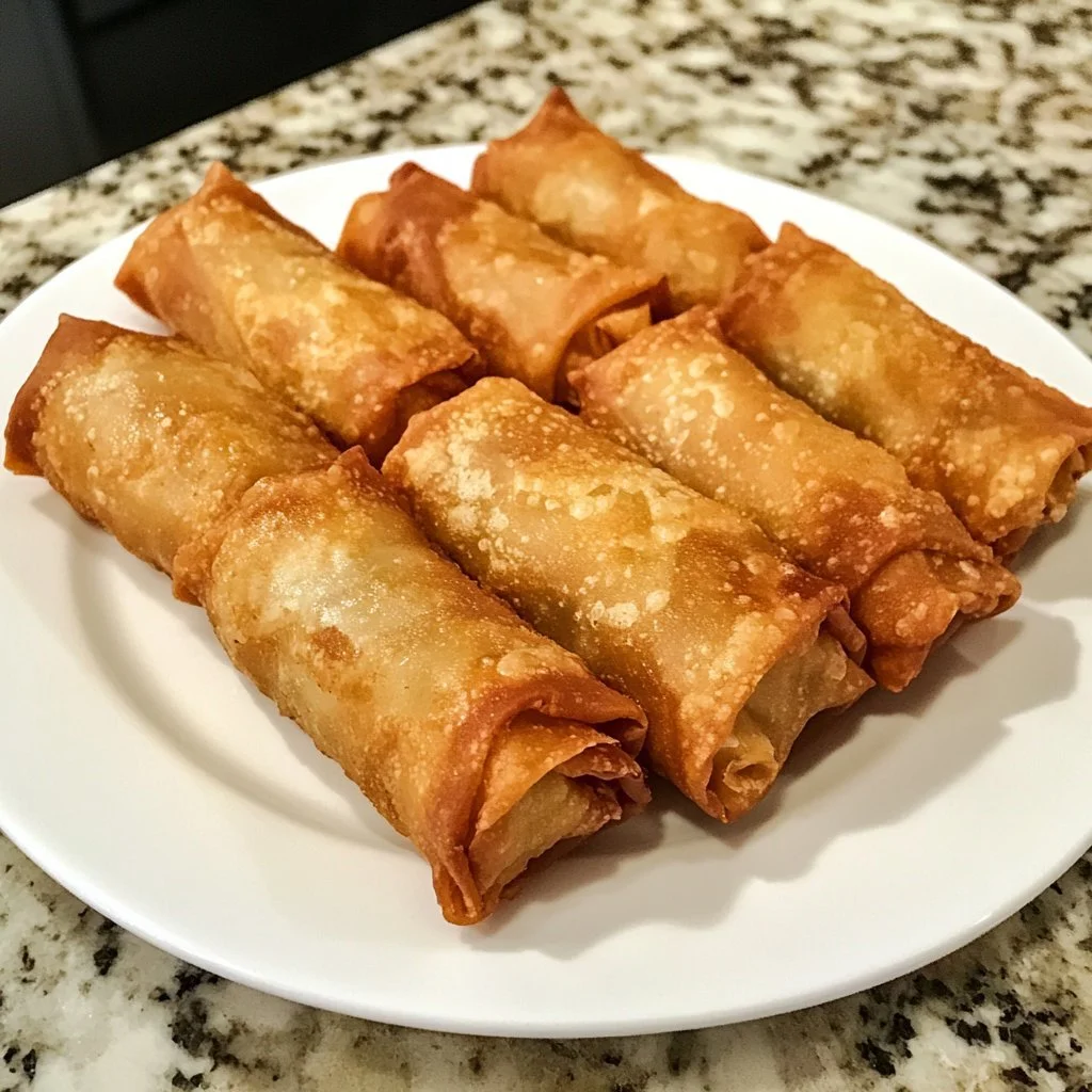 Plate of crispy authentic Filipino Eggrolls (Lumpia) served with dipping sauce