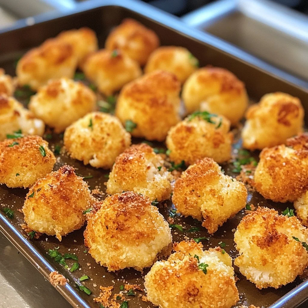 Crispy baked cauliflower bites served on a plate with dipping sauce.