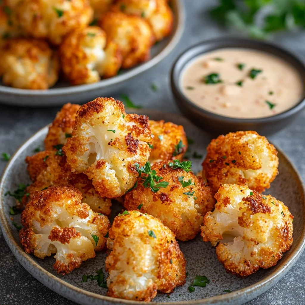 Crispy baked cauliflower bites served with dipping sauce