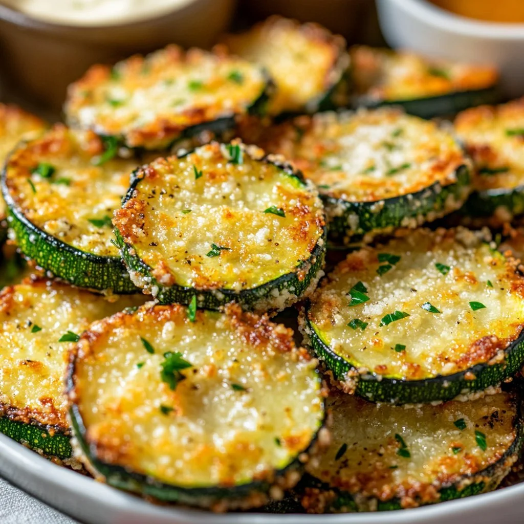 Crispy baked Parmesan zucchini sticks on a plate