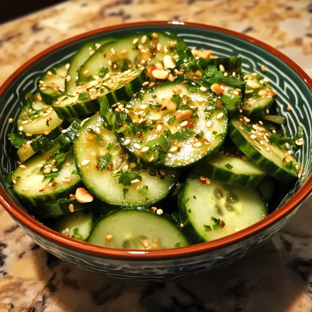 Easy Asian cucumber salad with sesame dressing and fresh vegetables