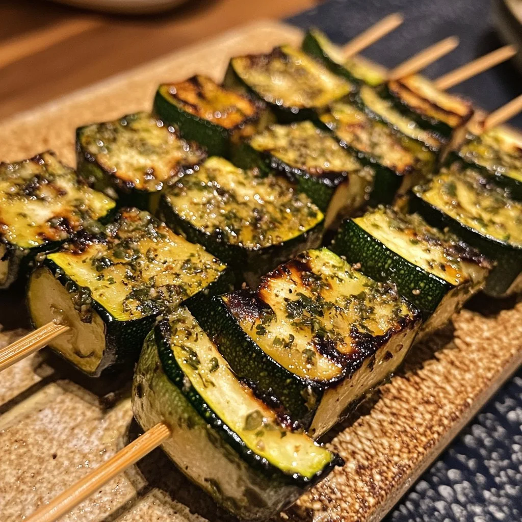 Garlic Butter Zucchini Skewers grilled to perfection with garlic and butter.
