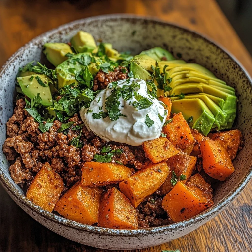 Delicious Ground Beef Hot Honey Bowl with vibrant toppings