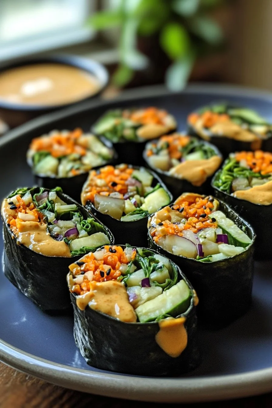 Hearty Veggie Rolls with Peanut Sauce