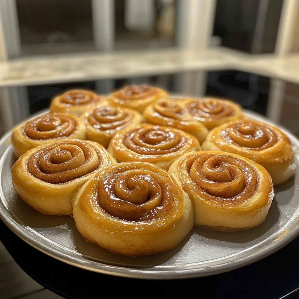 Freshly baked homemade cinnamon rolls with creamy icing on top