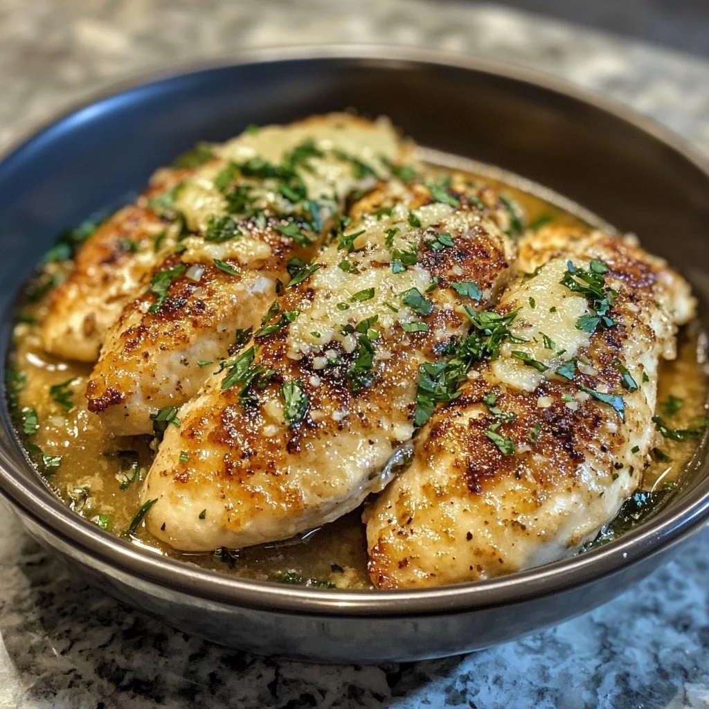 Delicious Instant Pot Garlic Parmesan Chicken served with herbs and pasta
