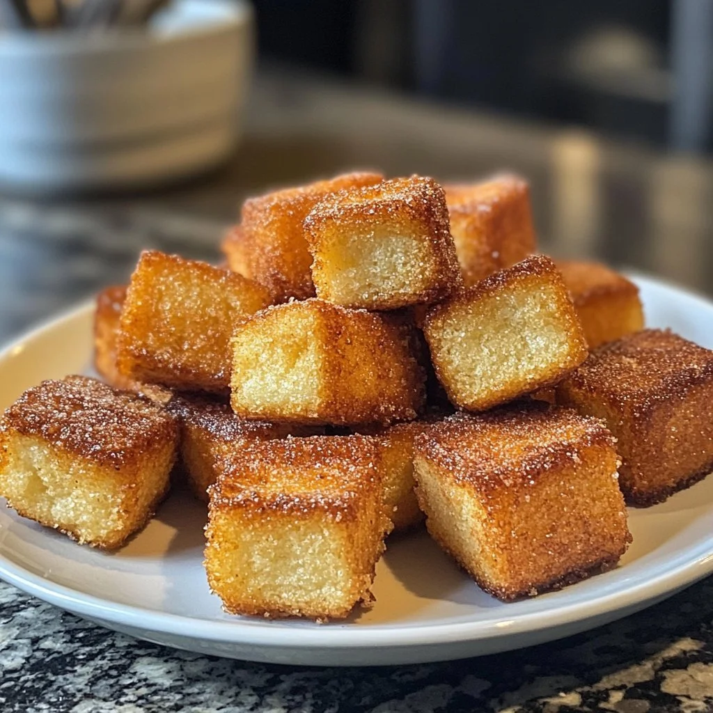 Delicious Angel Cake Churro Bites served on a plate with a warm chocolate dip