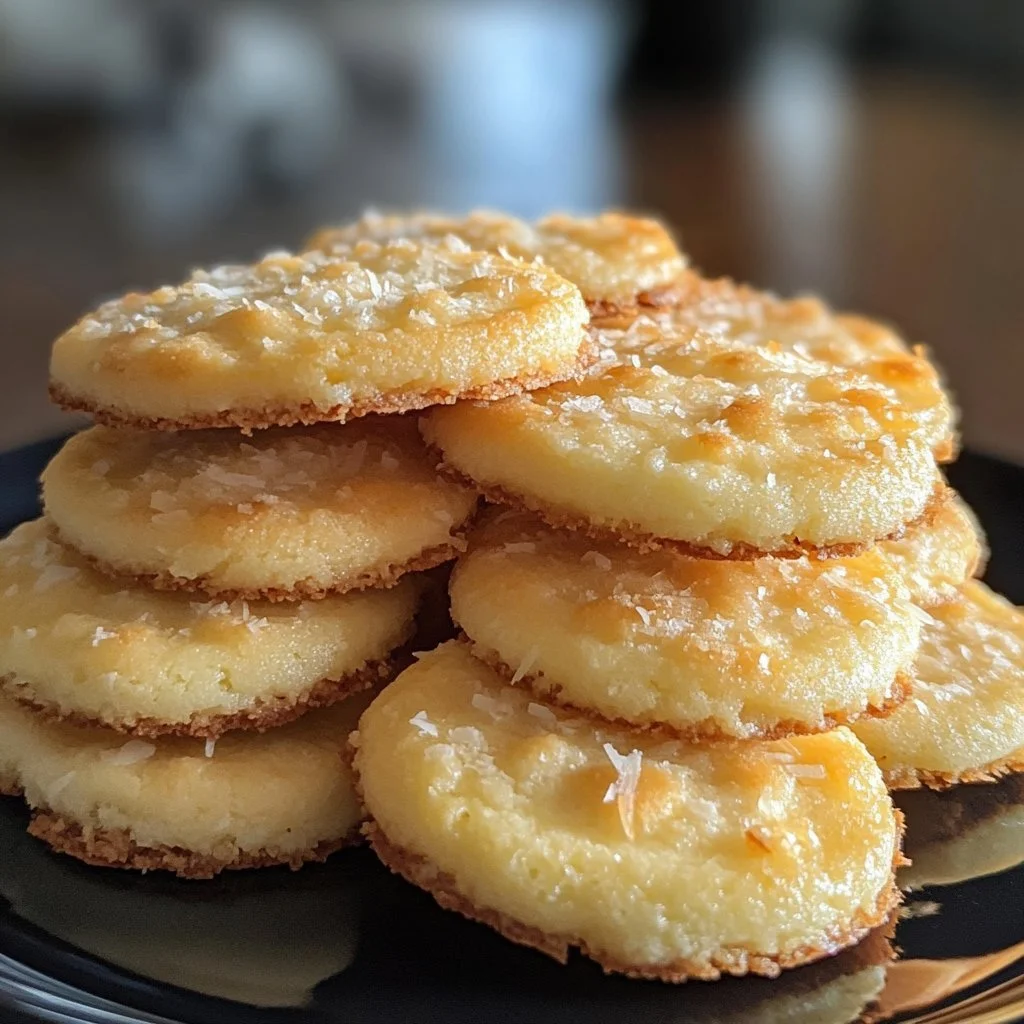 Lemon coconut cheesecake cookies with a zesty and creamy flavor, perfect for a treat.