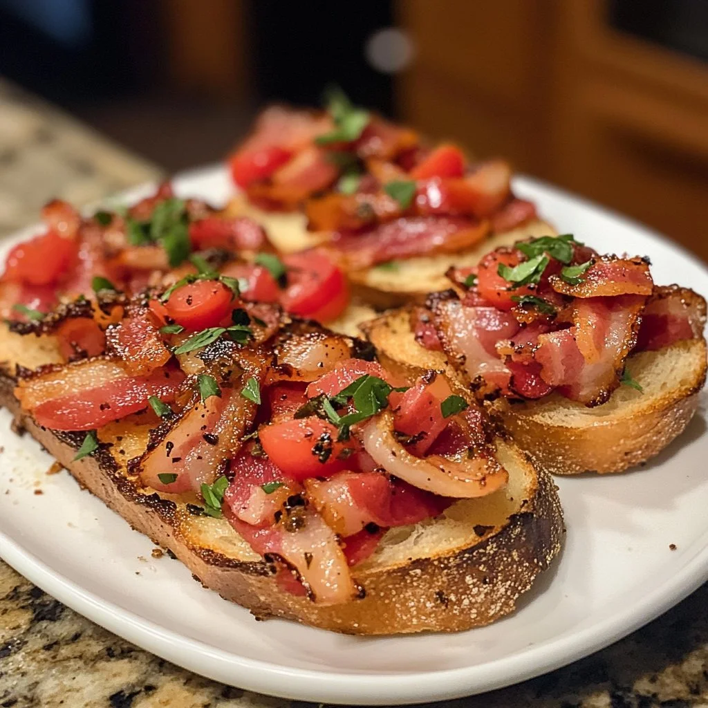 Million Dollar Bacon Crostini topped with crispy bacon and fresh herbs