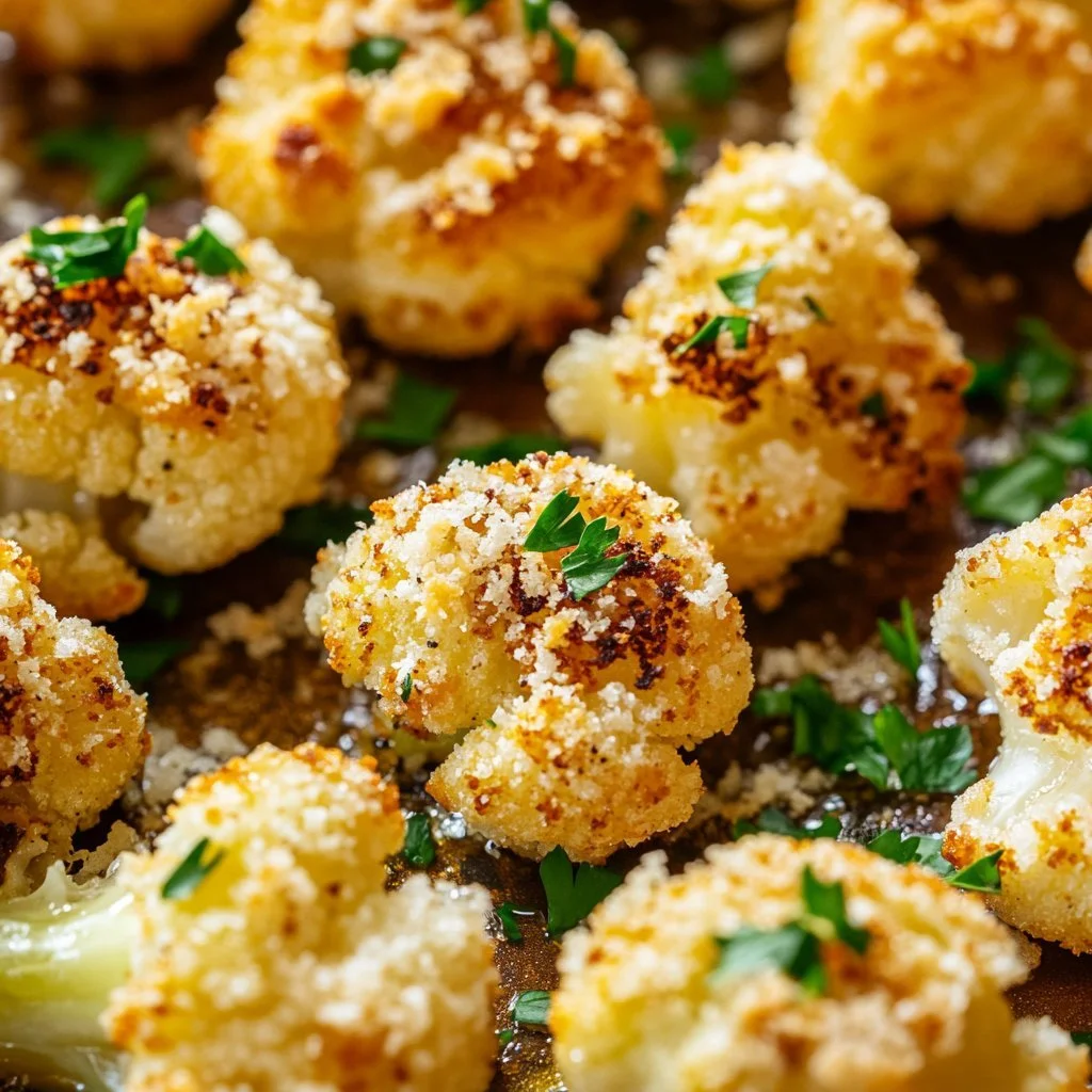 Oven-roasted Parmesan cauliflower garnished with fresh herbs