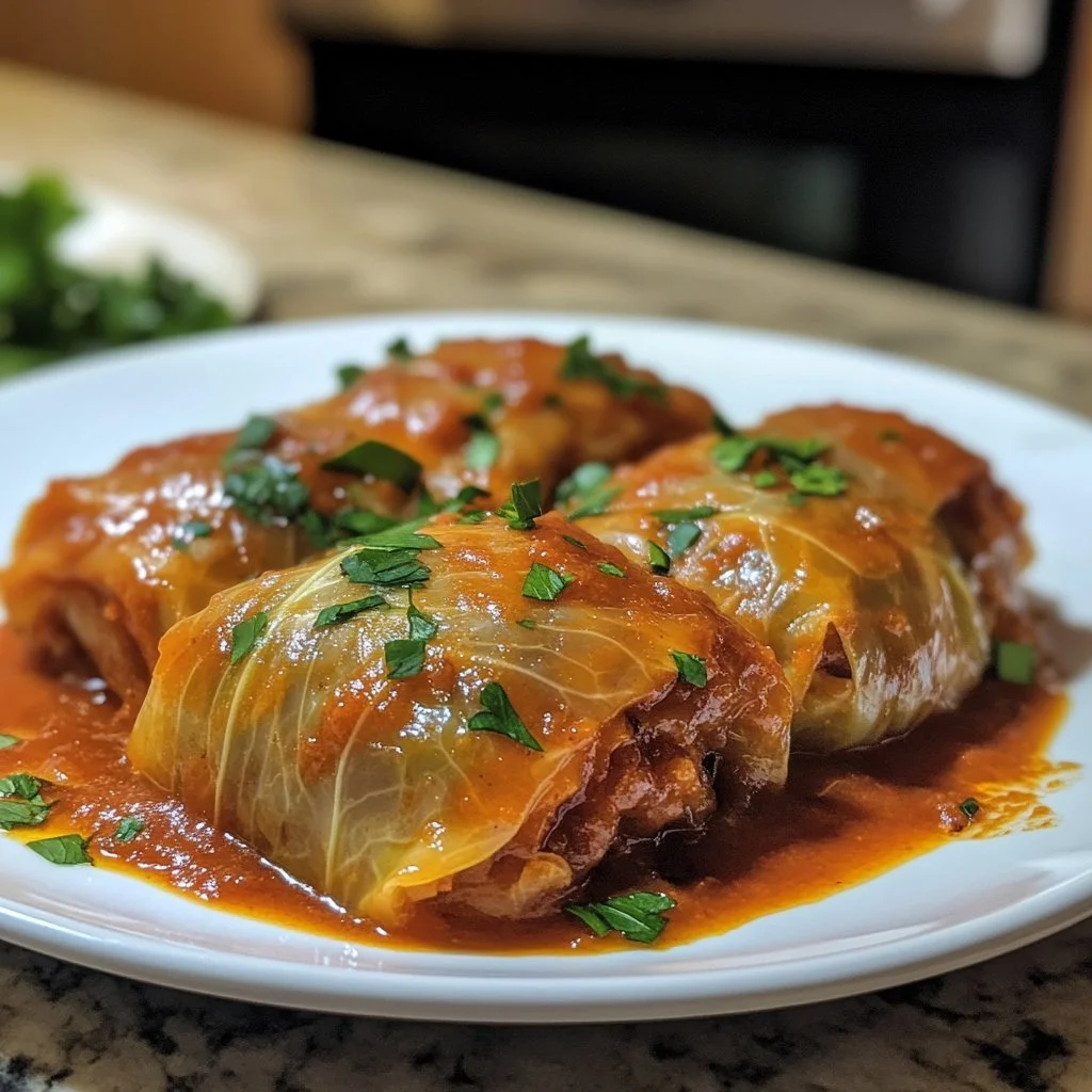 Delicious Polish cabbage rolls filled with meat and rice, served on a plate