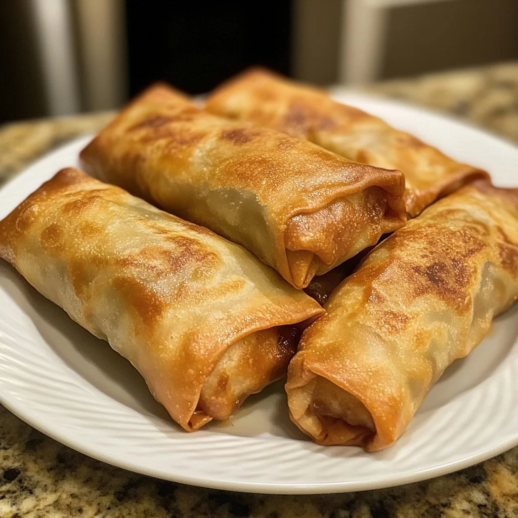 Crunchy Reuben Egg Rolls filled with corned beef, sauerkraut, and Swiss cheese.