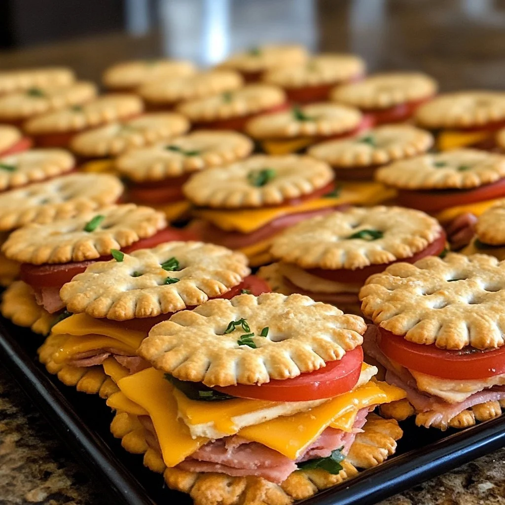 Ritz Cracker Party Sandwiches with vibrant toppings and fillings
