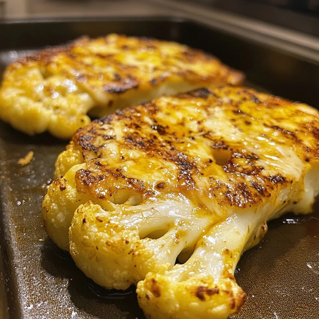 Delicious roasted cauliflower steak served with fresh herbs and spices