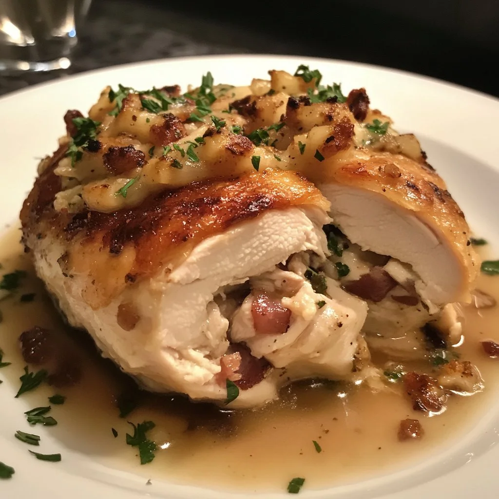 Delicious homemade Ruth's Chris stuffed chicken served on a plate