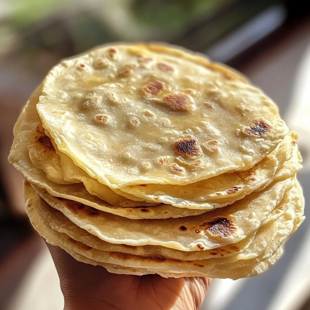 Delicious sourdough butter tortillas served on a wooden table