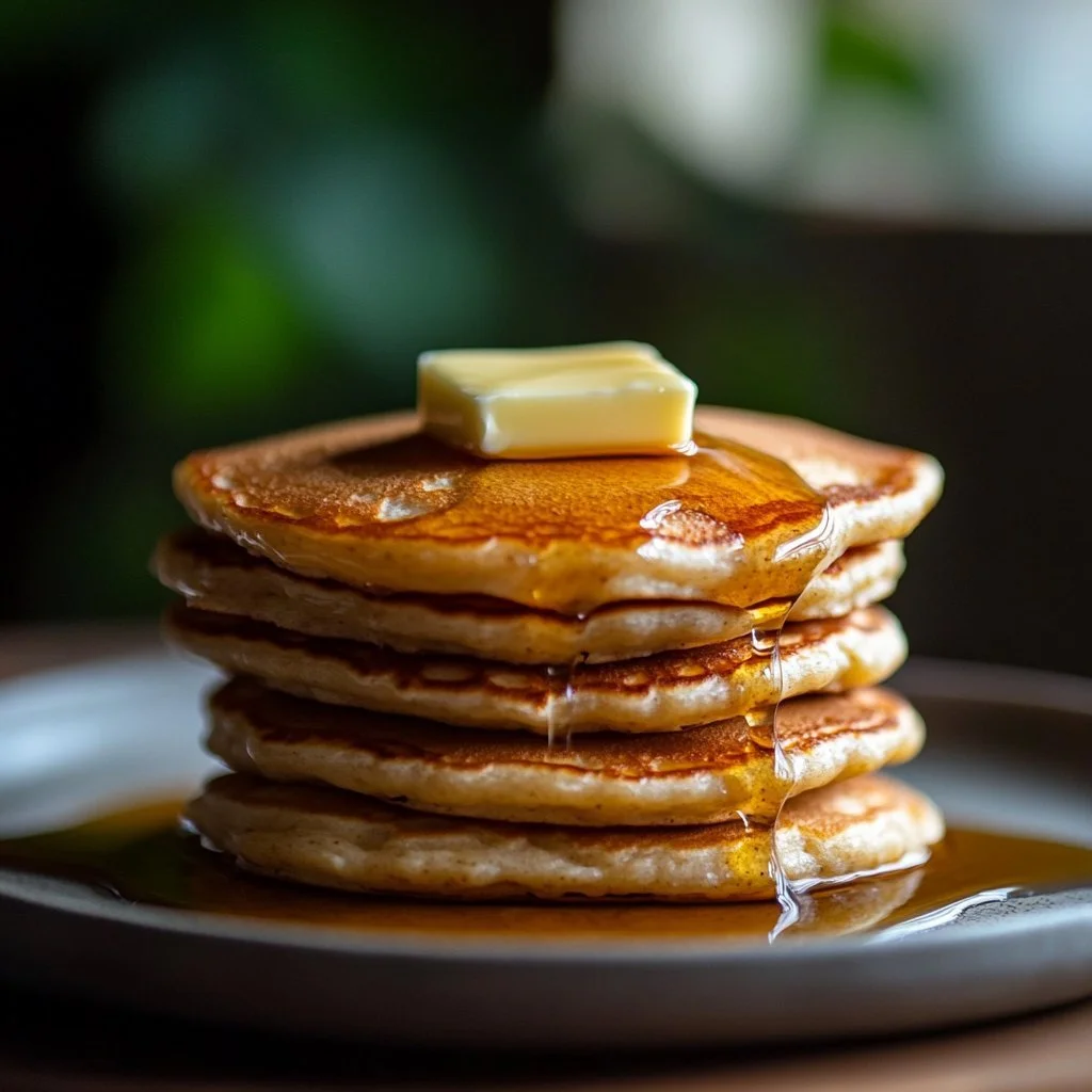 Fluffy sourdough pancakes made from sourdough discard on a plate