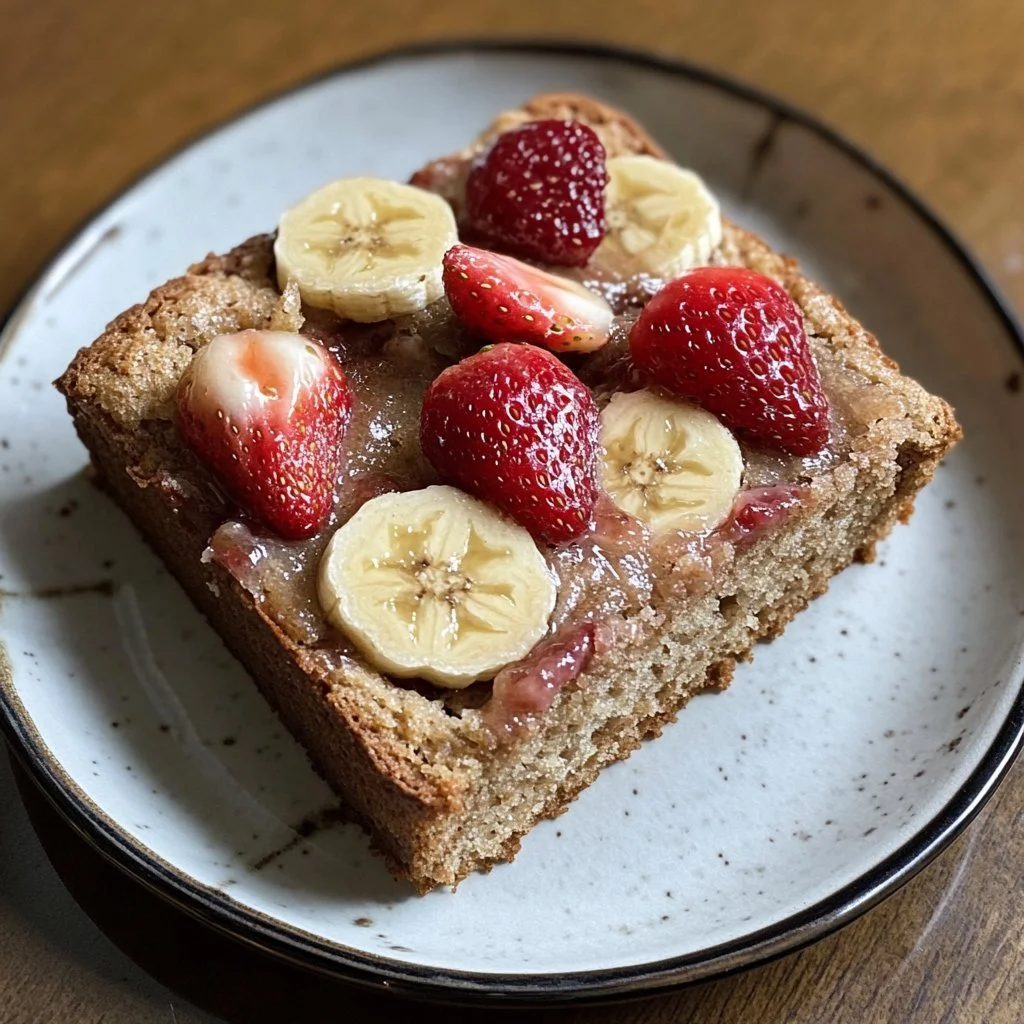 Delicious slice of Strawberry Banana Bread on a wooden table