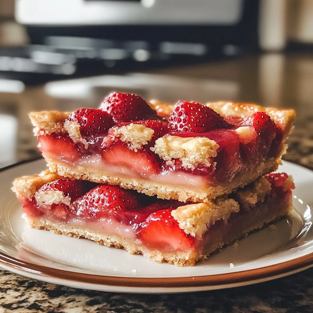 Delicious strawberry pie bars with fresh strawberries and a crumbly crust