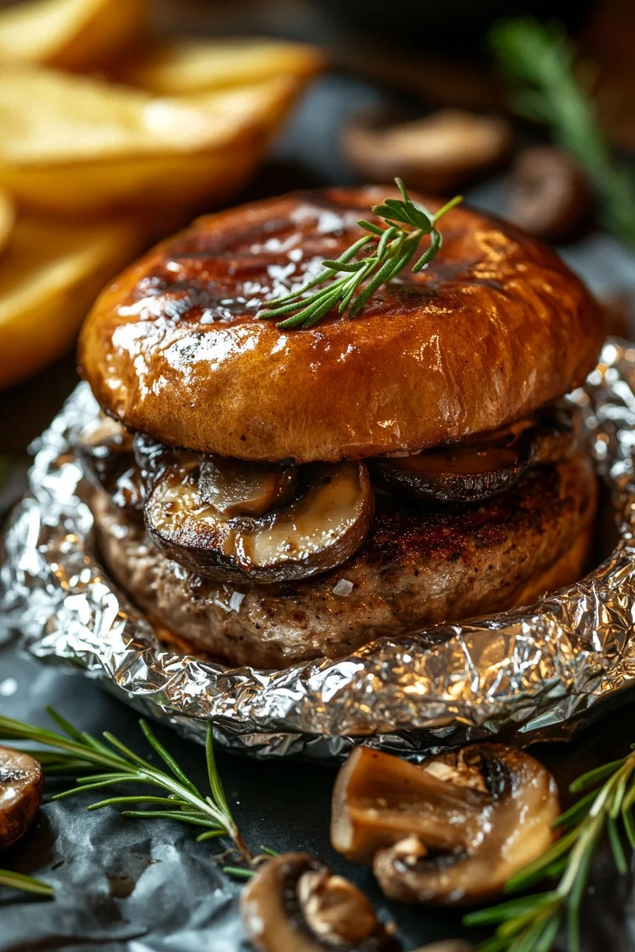 Swiss Mushroom Burgers in Foil