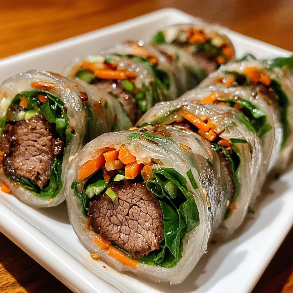 Delicious Thai Basil Beef Rolls with fresh herbs and spices